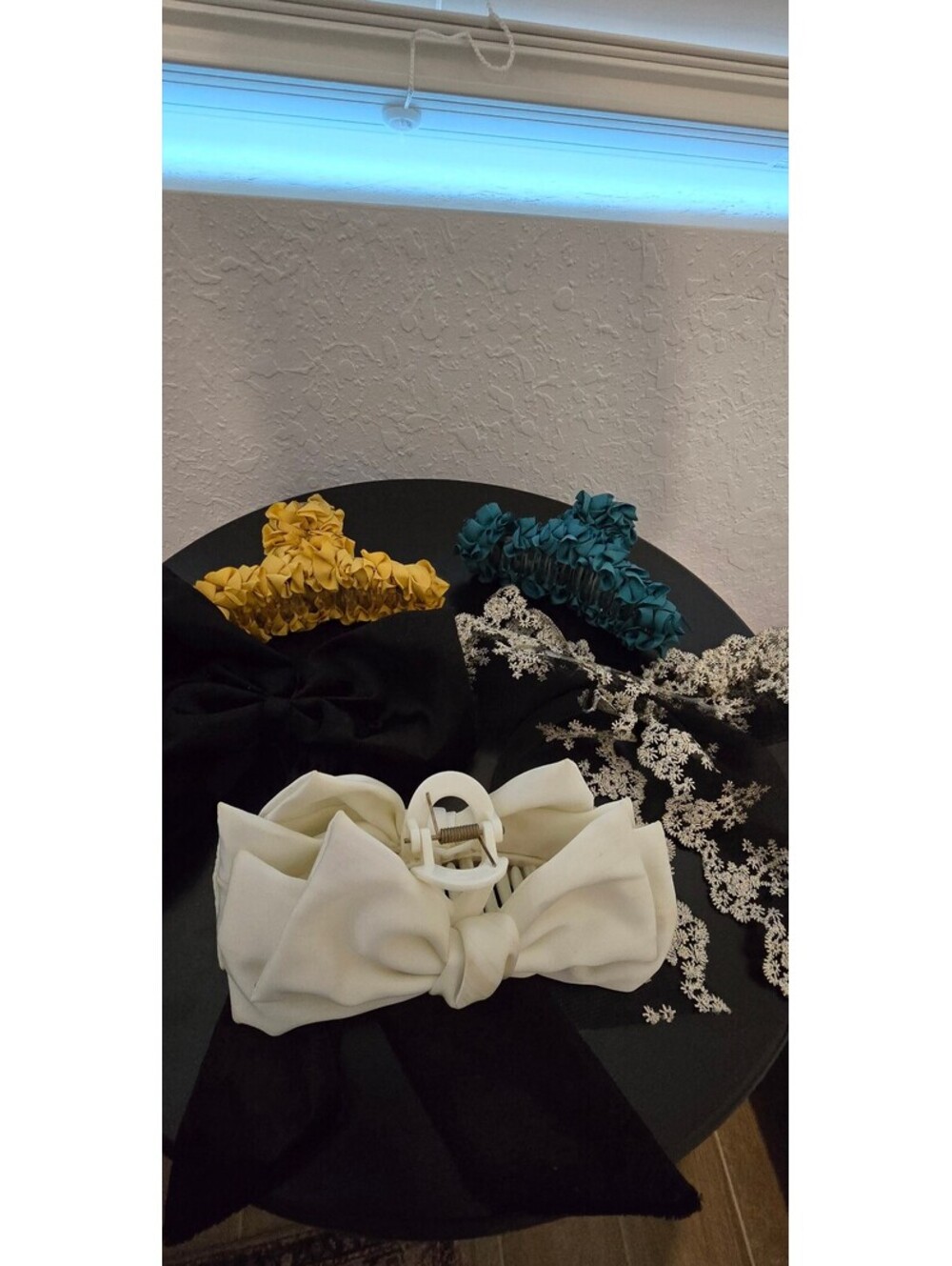 Set of 5 buddle of Hair Bows and Scrunchies with Lace and Velvet Details